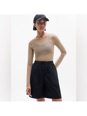 Athleta Apero Mesh Top Long Sleeve Brownstone Sheer in Taupe